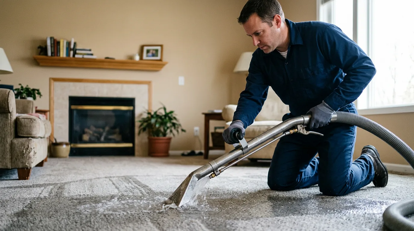 Water damage restoration technician working near Stout, IA